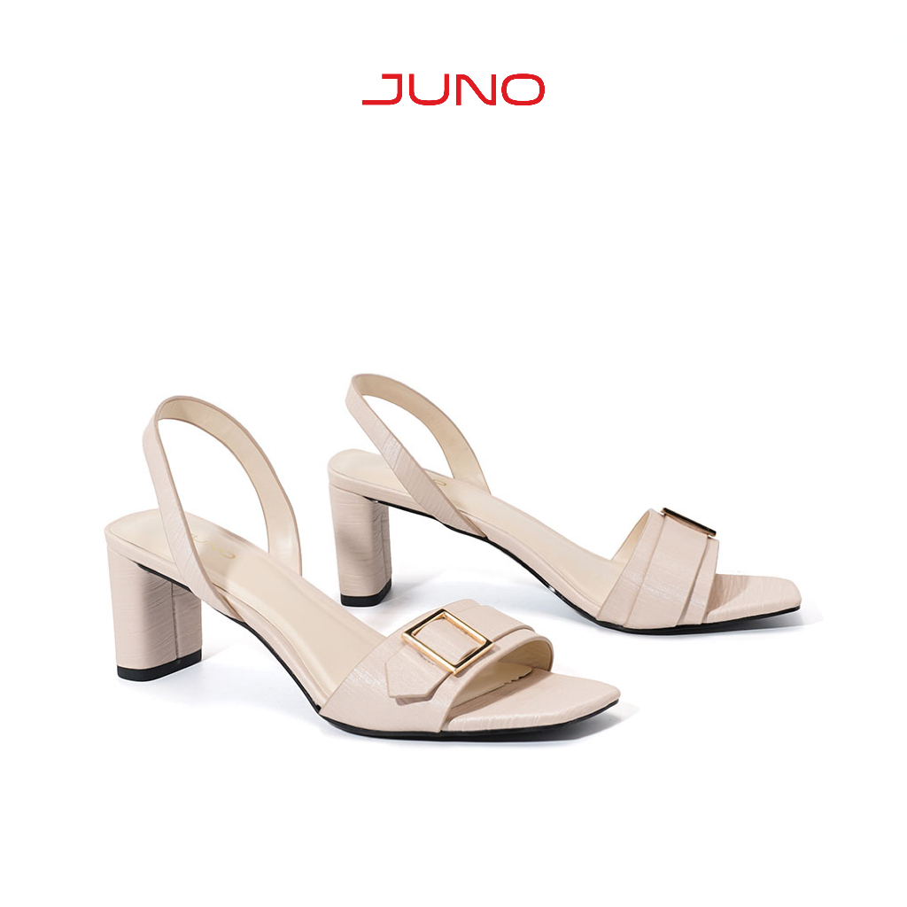 Giày Sandal Nữ 7cm Thời Trang JUNO Mũi Vuông Khóa Trang Trí SD07044