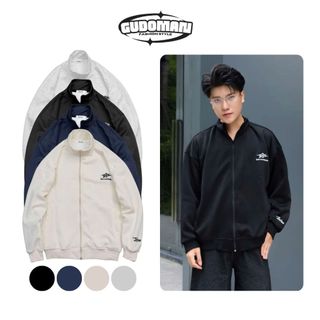 Áo Khoác Nỉ 2 Da Kéo Khóa Cổ Trụ In Chữ Basic Dễ Phối Đồ Áo Khoác Nam Nữ K06
