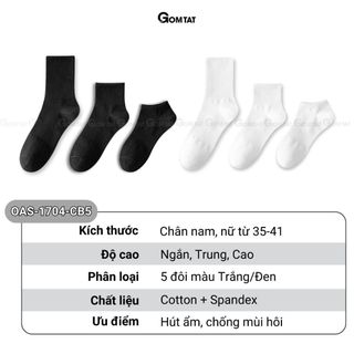[DEAL SỐC] Combo 5 đôi tất trơn cổ cao/trung/ngắn GOMTAT, tất thể thao basic chất cotton thoáng khí - OAS-1704