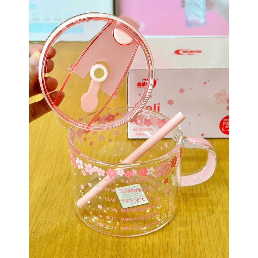 [MÃ MỚI] Cốc thuỷ tinh Inochi có nắp đậy và ống hút tiện lợi Hana 430ml, Blossom 500ml