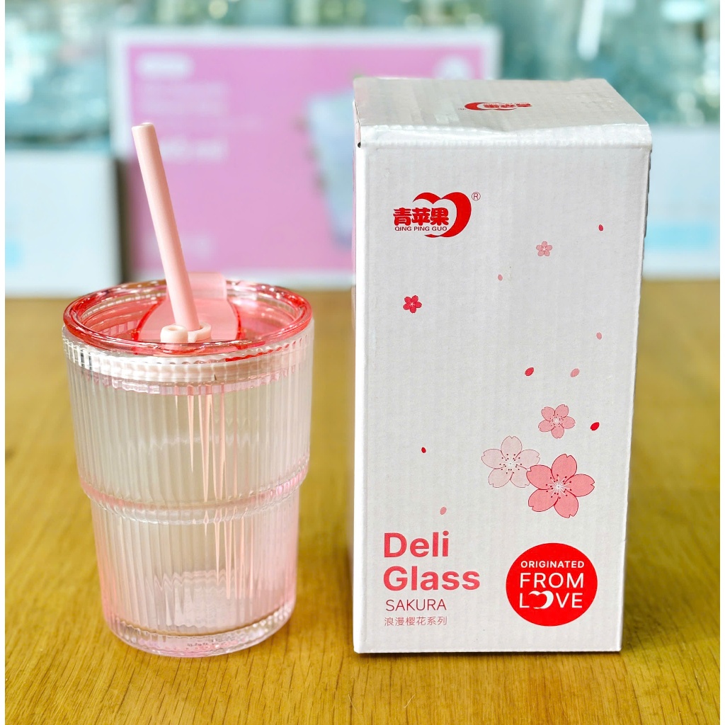 [MÃ MỚI] Cốc thuỷ tinh Inochi có nắp đậy và ống hút tiện lợi Hana 430ml, Blossom 500ml