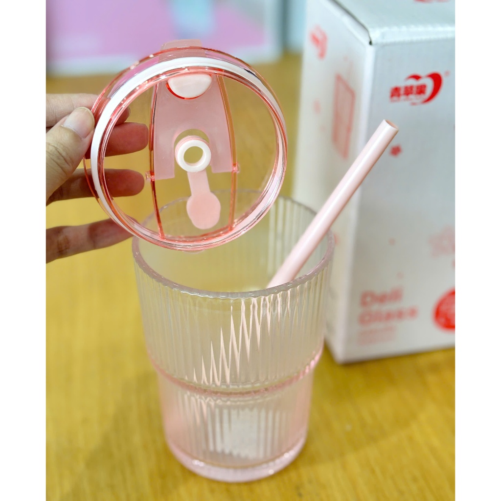 [MÃ MỚI] Cốc thuỷ tinh Inochi có nắp đậy và ống hút tiện lợi Hana 430ml, Blossom 500ml
