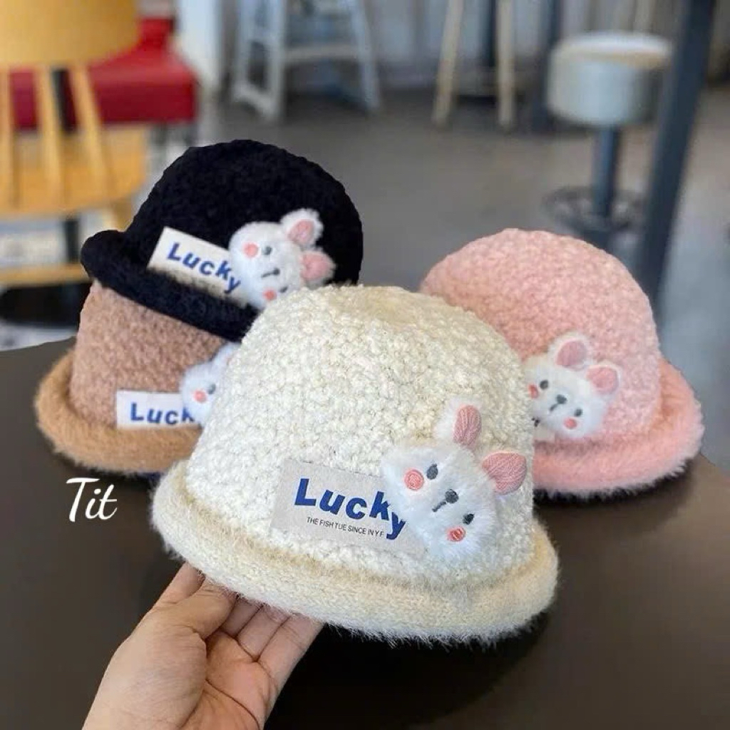 Mũ len lông cừu LUCKY thỏ - Mũ nồi đáng yêu cho bé