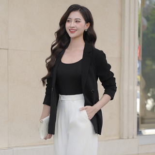 Áo Vest Nữ Dáng Suông Cổ 2 Ve Áo Blazer 2 Lớp Dài Tay Đai Eo L65B23T016