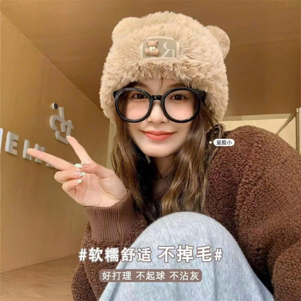 Mũ lông xù nữ hình tai quả bông siêu mềm xinh xắn