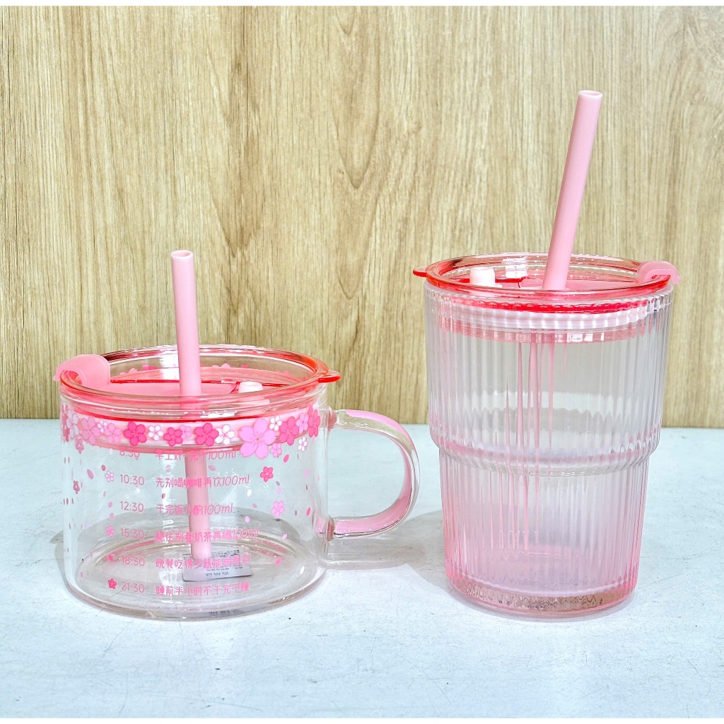 [MÃ MỚI] Cốc thuỷ tinh Inochi có nắp đậy và ống hút tiện lợi Hana 430ml, Blossom 500ml