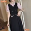 Đầm thiết kế BEMINE cổ sơ mi phối sọc giả khoác dáng chữ A phù hợp đi làm-B129