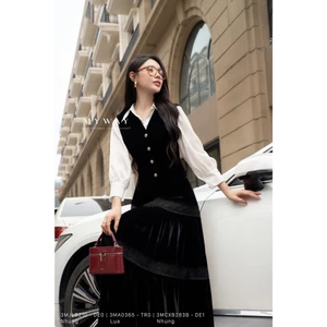 Set Vest Gile Chân Xòe Nhung Đen Phối Áo Trắng Velvet Charm MY WAY Sang Chảnh Tinh Tế 3MJLB210 3MA0365b 3MCXB283B