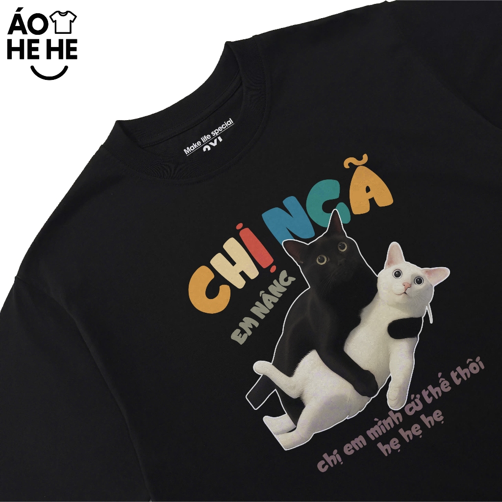 Áo Thun Hài Hước Chị Ngã Em Nâng Hẹ Hẹ Hẹ Câu Nói Text Văn Phòng Công Sở Form Rộng Cotton 250gsm