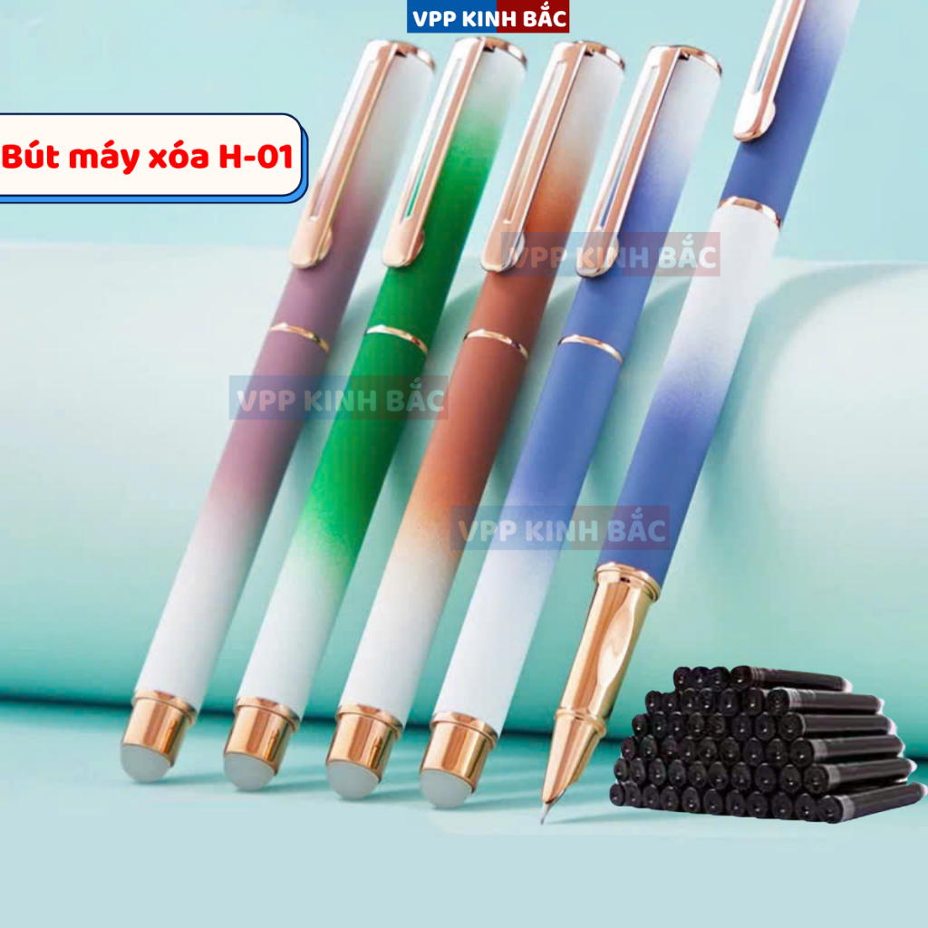 Combo Bút Máy Luyện Chữ H-01, Dùng Mực Xóa Có Đầu Tẩy, Ngòi 0.38mm Viết Êm Trơn Dành Cho Học Sinh.