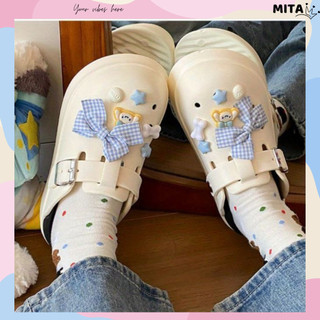 Dép sục nữ đế cao 5cm kèm charm Nơ xanh SR V2 kiểu sandal dễ thương năng động Mita CS-200