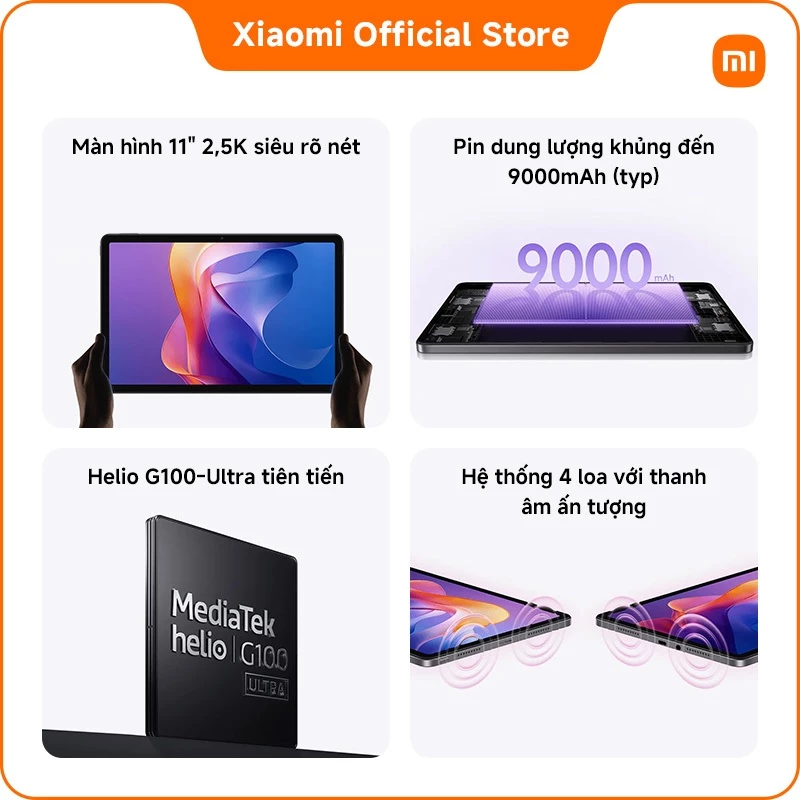 Redmi Pad 2｜Màn hình 11" 2,5K siêu rõ nét｜Pin dung lượng khủng đến 9000mAh (typ)｜Helio G100-Ultra ti