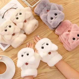 Bao Tay Thú Bông Hở Ngón Hình Mèo Lông Mềm Pastel – Giữ Ấm Mùa Đông, Dùng Điện Thoại Gõ Máy Tiện Lợi