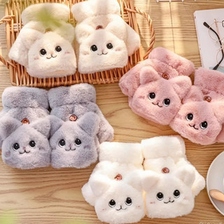 Bao Tay Thú Bông Hở Ngón Hình Mèo Lông Mềm Pastel – Giữ Ấm Mùa Đông, Dùng Điện Thoại Gõ Máy Tiện Lợi