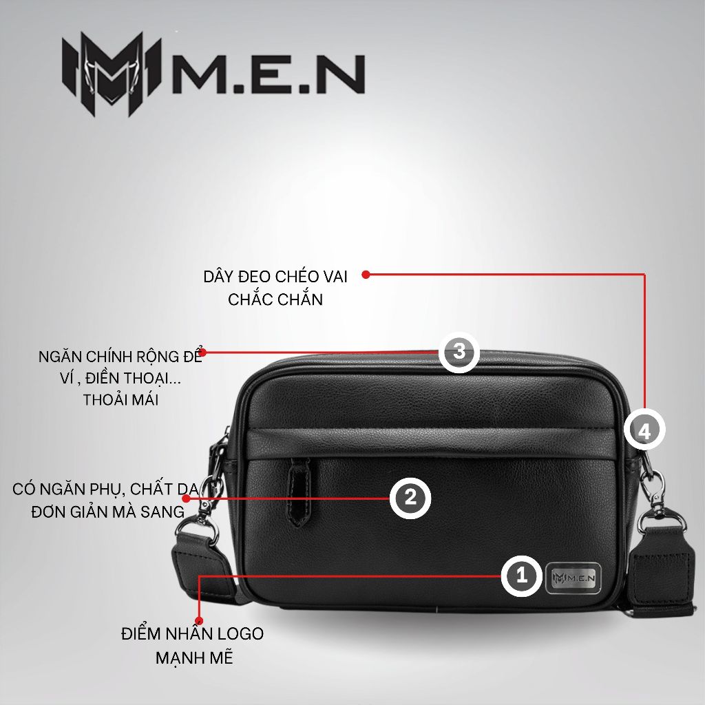 Túi đeo chéo da trơn MEN Mr7 Đen {SIÊU SALE}