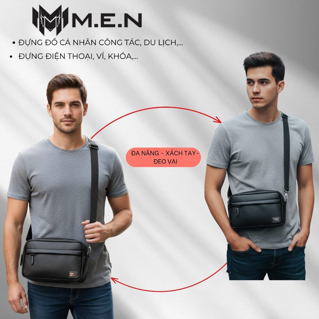 Túi đeo chéo da phong cách tinh tế gọn nhẹ đen ngang 6is MenR7 2 mặt- Caxix [HÀNG CHÍNH HÃNG]