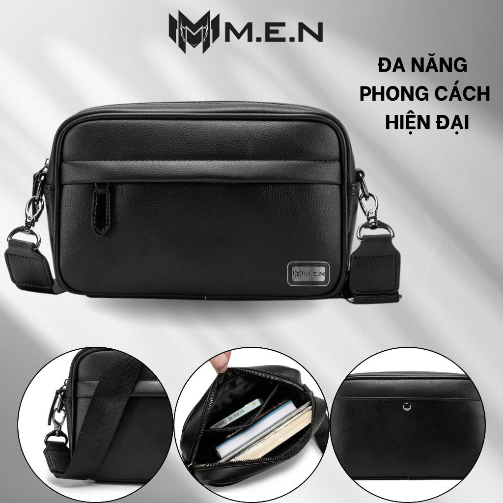 Túi đeo chéo da trơn MEN Mr7 Đen {SIÊU SALE}