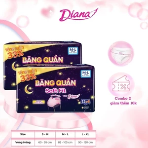 combo 2 gói Băng quần Diana Soft Fit siêu mỏng S-M12 (60-95cm), M-L12(85-105cm), L-XL12 (90-115c