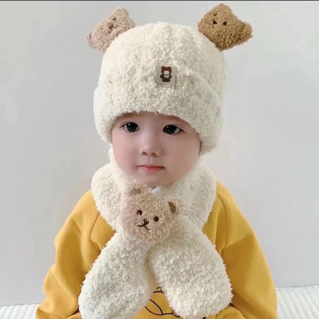 Mũ Hình Gấu Kèm khăn cho bé từ 6 tháng đến 3 tuổi