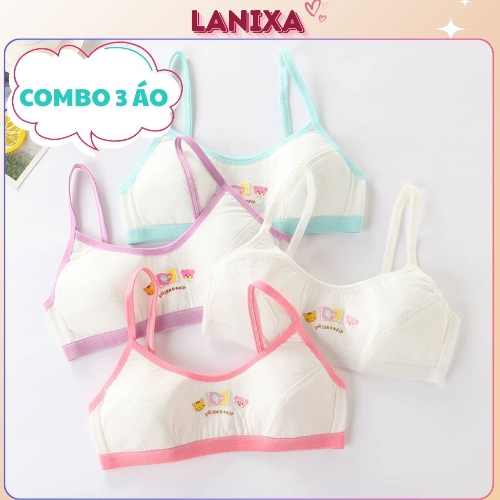 COMBO 3 Áo lá bé gái tuổi dậy thì cotton khóa cài 3 nấc tiện lợi họa tiết xinh xắn cute LANIXA B528