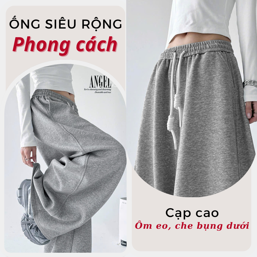 Quần nỉ ống rộng PEAR.CLUB, quần ống siêu rộng phối dây BIGSIZE mặc mùa hè đi biển nhảy dance, cá tính ghi xám Q128 | BigBuy360 - bigbuy360.vn