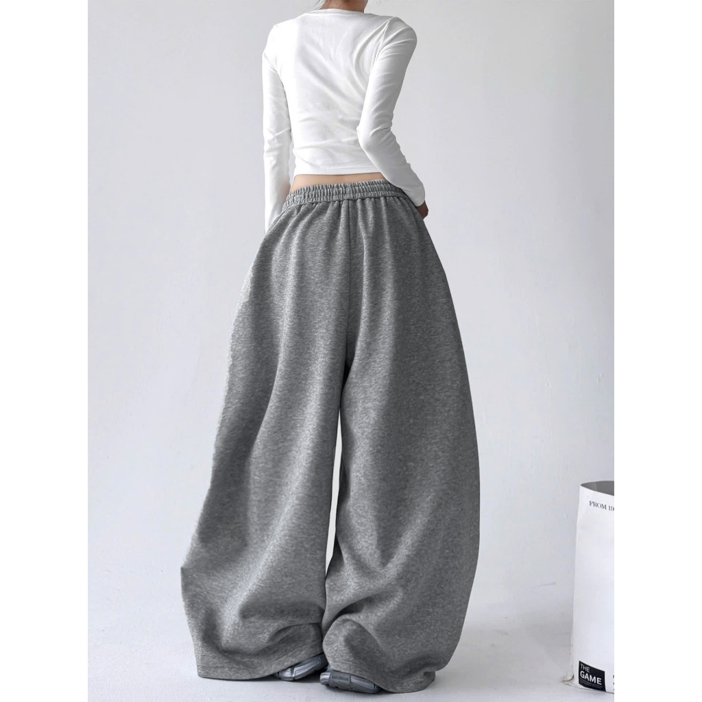 Quần nỉ ống rộng PEAR.CLUB, quần ống siêu rộng phối dây BIGSIZE mặc mùa hè đi biển nhảy dance, cá tính ghi xám Q128 | BigBuy360 - bigbuy360.vn