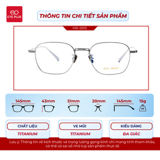 [RM] Kính Cận Dáng Vuông Reeman 0015 Eye Plus Gọng Kính Titanium Mảnh Nhẹ Kiểu Dáng Thời Trang
