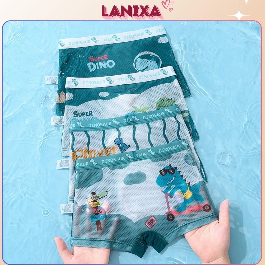 SET 4 Quần sịp đùi bé trai phối lưới thoáng khí mát mẻ co giãn êm ái họa tiết đáng yêu LANIXA L7221