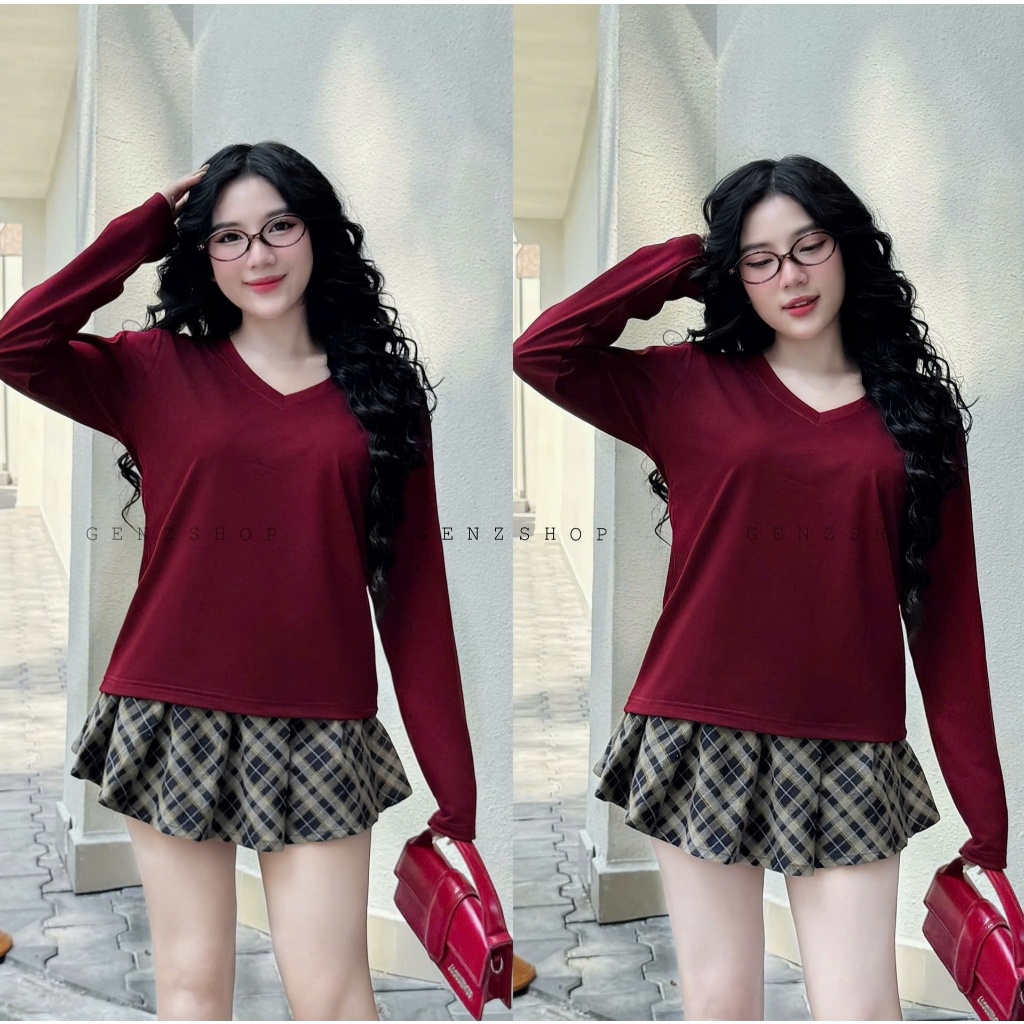 ÁO THUN TAY DÀI Nữ Cổ Tim Form Babytee NHIỀU MÀU DỄ PHỐI ĐỒ BST26