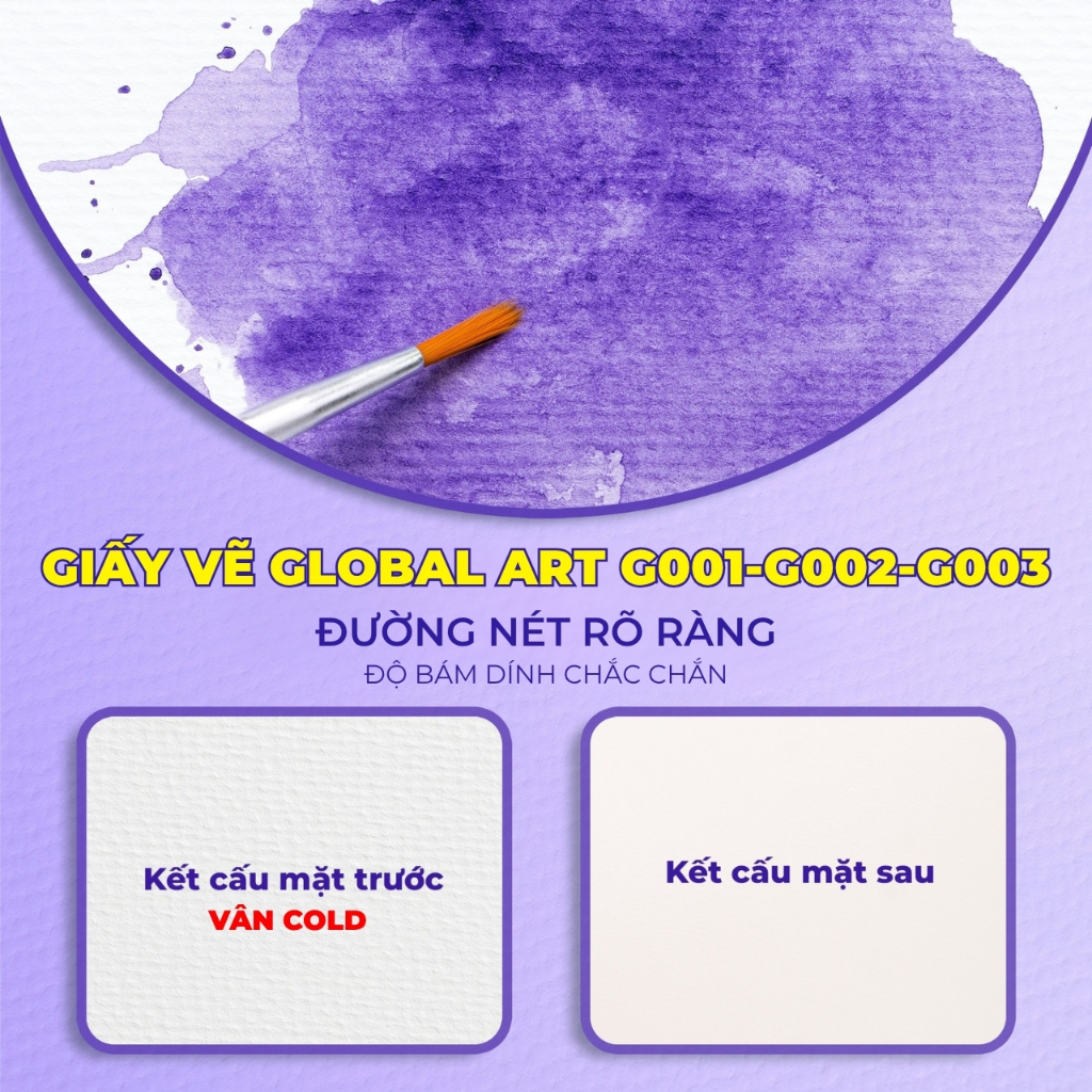 Giấy Vẽ Màu Nước GLOBAL ART 300GSM Cold Pressed, Hot Pressed, Vẽ Màu Nước Acrylic, Gouache, Mặt Mịn Vẽ Chì, Vẽ Chi Tiết