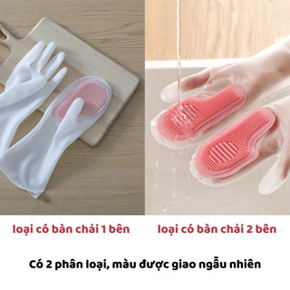 Găng Tay Cao Su Tích Hợp Bàn Chải Silicon Mềm, Găng Tay Có Bàn Chải Rửa Bát Cọ Rửa Nhà Cửa 88530