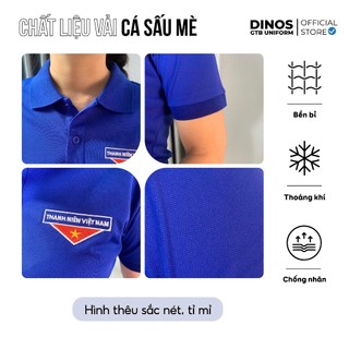 Áo Thun Đoàn Thanh Niên Dinos Tay Ngắn Vải Mè Thêu Logo - Màu Xanh