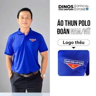 Áo Thun Đoàn Thanh Niên Dinos Tay Ngắn Vải Mè Thêu Logo - Màu Xanh