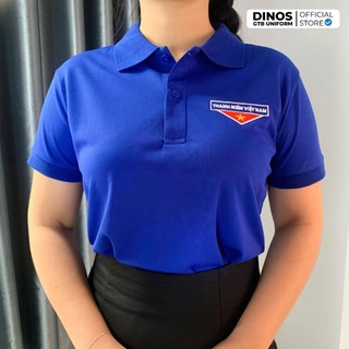 Áo Thun Đoàn Thanh Niên Dinos Tay Ngắn Vải Mè Thêu Logo - Màu Xanh