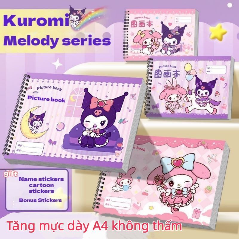 Kuromi Melody A4 Sách vẽ Sách vẽ dễ thương Cartoon Sketch Pad cho trẻ em Trường học Sinh viên Nghệ thuật Cung cấp