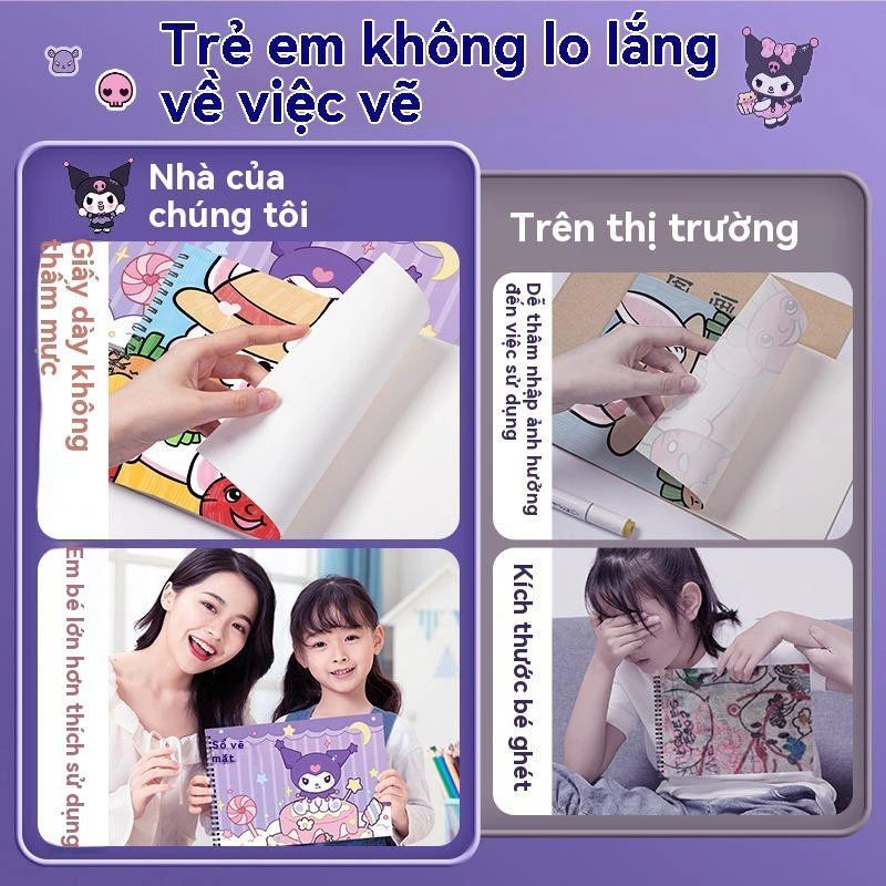 Kuromi Melody A4 Sách vẽ Sách vẽ dễ thương Cartoon Sketch Pad cho trẻ em Trường học Sinh viên Nghệ thuật Cung cấp