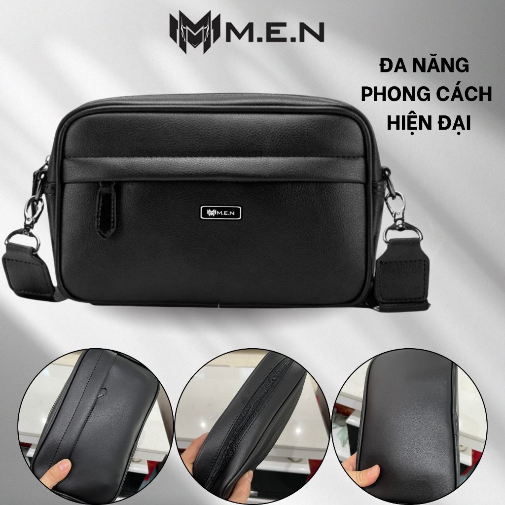 Túi đeo chéo da lịch lãm kiểu ngang thời trang M.E.N R7 Đen bóng mờ lịch lãm G1 {ĐẲNG CẤP}