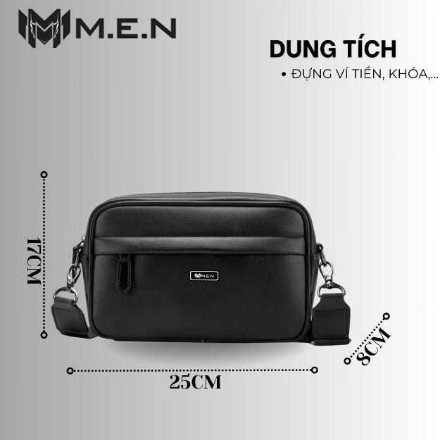 Túi đeo chéo da lịch lãm kiểu ngang thời trang M.E.N R7 Đen bóng mờ lịch lãm G1 {ĐẲNG CẤP}