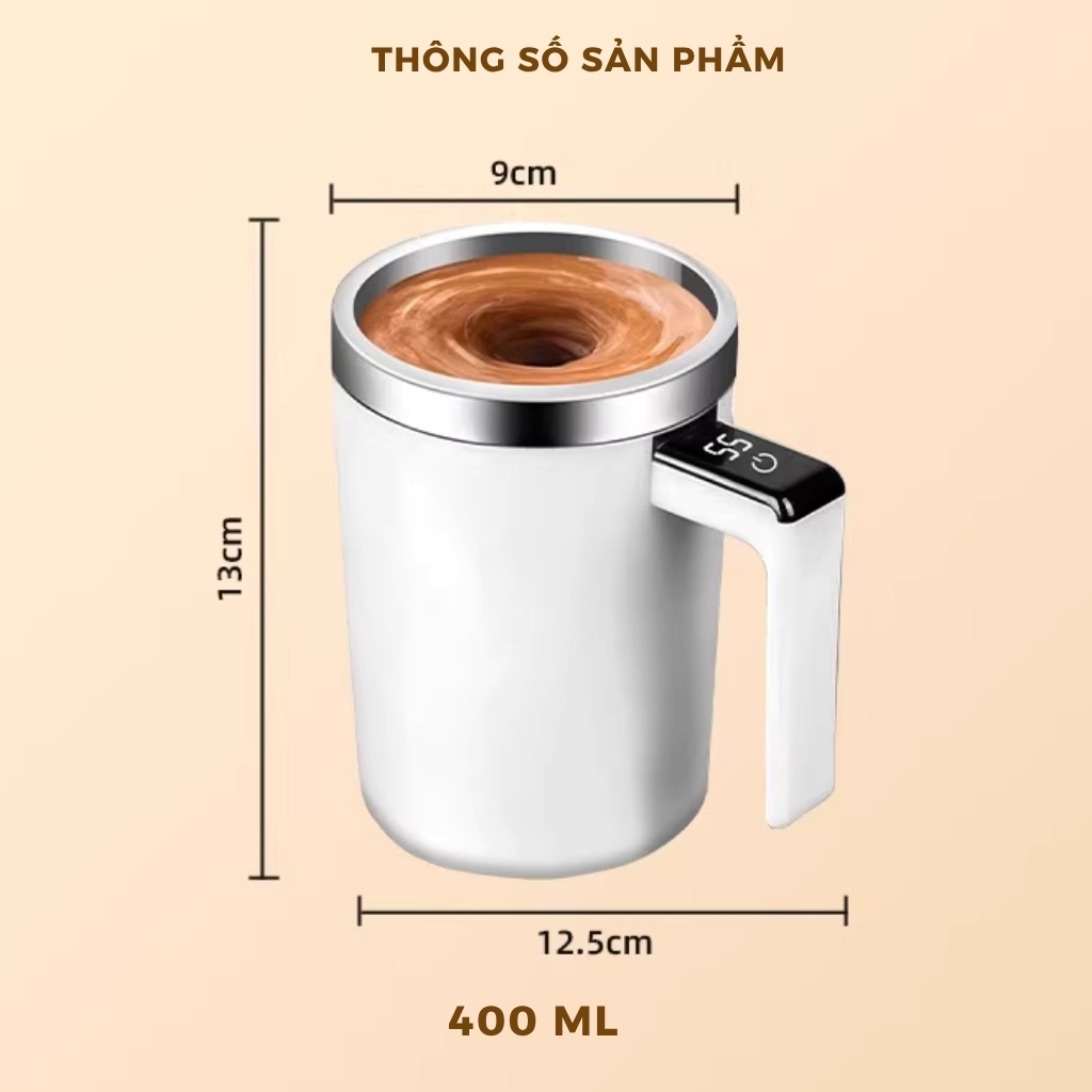 Cốc Tự Khuấy 400ML Inox 304 Ly Giữ Nhiệt Thông Minh Có Cảm Biến Hiển Thị Nhiệt Độ, Chống Tràn, Sạc Type C, Giữ Nhiệt Lâu