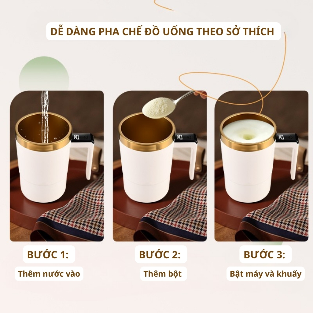 Cốc Tự Khuấy 400ML Inox 304 Ly Giữ Nhiệt Thông Minh Có Cảm Biến Hiển Thị Nhiệt Độ, Chống Tràn, Sạc Type C, Giữ Nhiệt Lâu