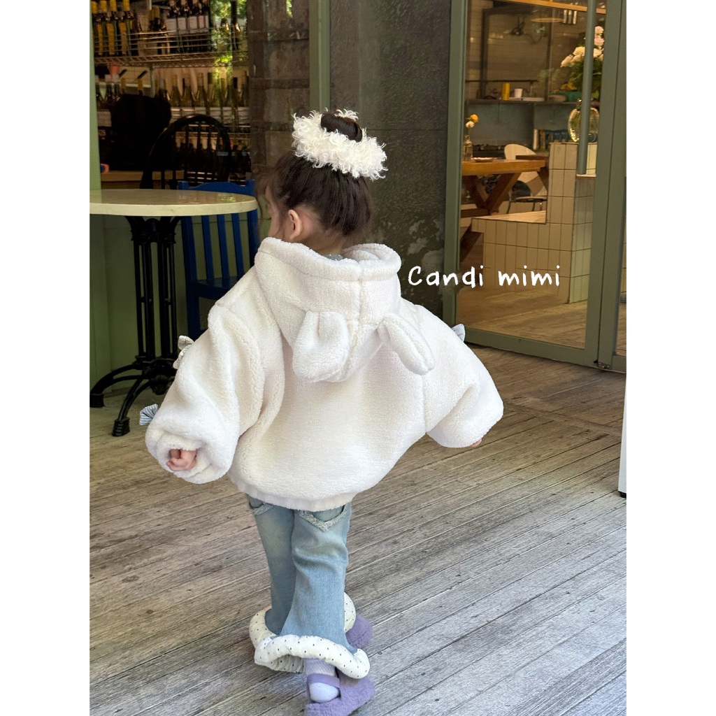 CANDI MIMI Áo Khoác Mũ Tai Thỏ Đính Nơ Cao Cấp NL5341