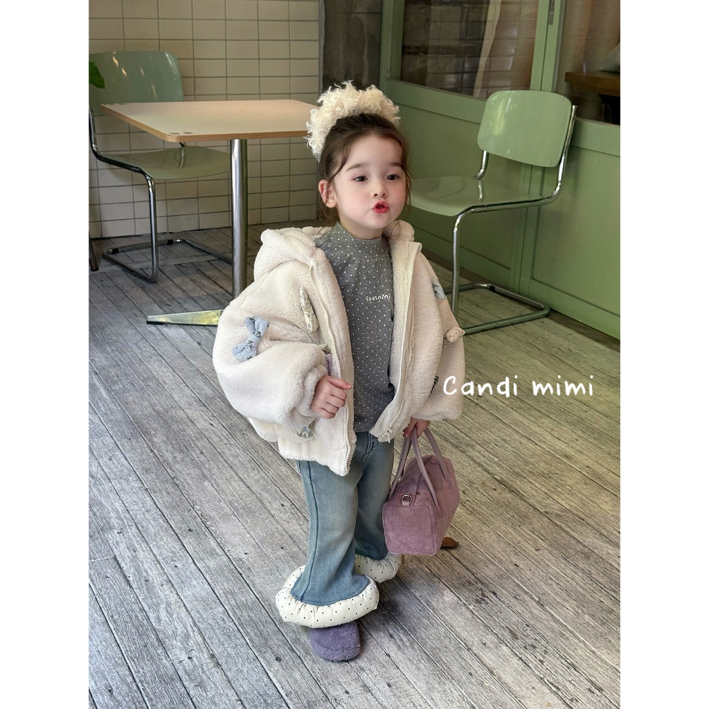CANDI MIMI Áo Khoác Mũ Tai Thỏ Đính Nơ Cao Cấp NL5341
