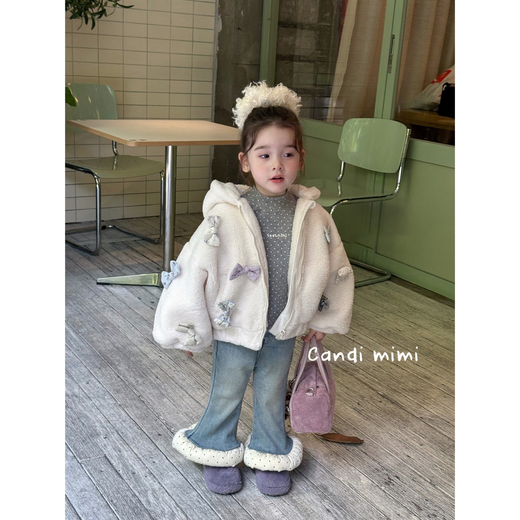 CANDI MIMI Áo Khoác Mũ Tai Thỏ Đính Nơ Cao Cấp NL5341