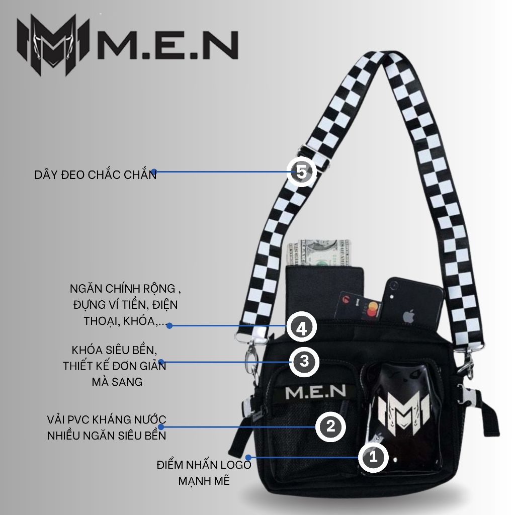 Túi đeo chéo mẫu mới M.E.N hình mực cute nam nữ hiện đại GSRT4 [cao cấp}