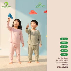 AMI0490 - Bộ Dài Tay Thu Đông Caro Anminaza Cotton Organic Mềm Mịn, Ấm Áp Cho Bé