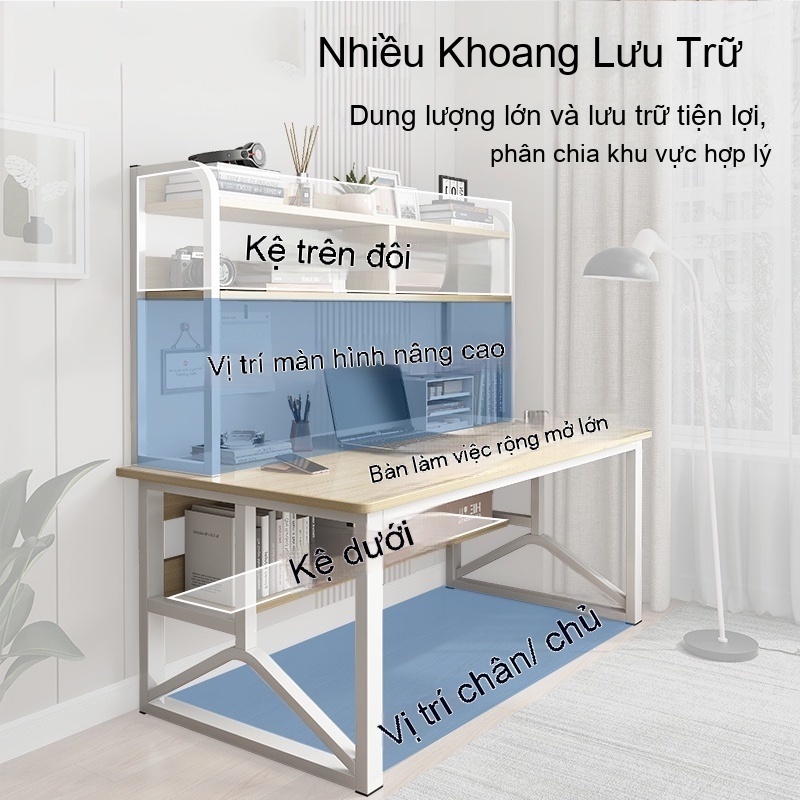 SUNNY  Bàn Làm Việc Có Kệ Sách U4 Bàn Học Sinh Bàn Gỗ Mdf Dày 15mm Chân Sắt Sơn Tĩnh Điện 2 Tầng