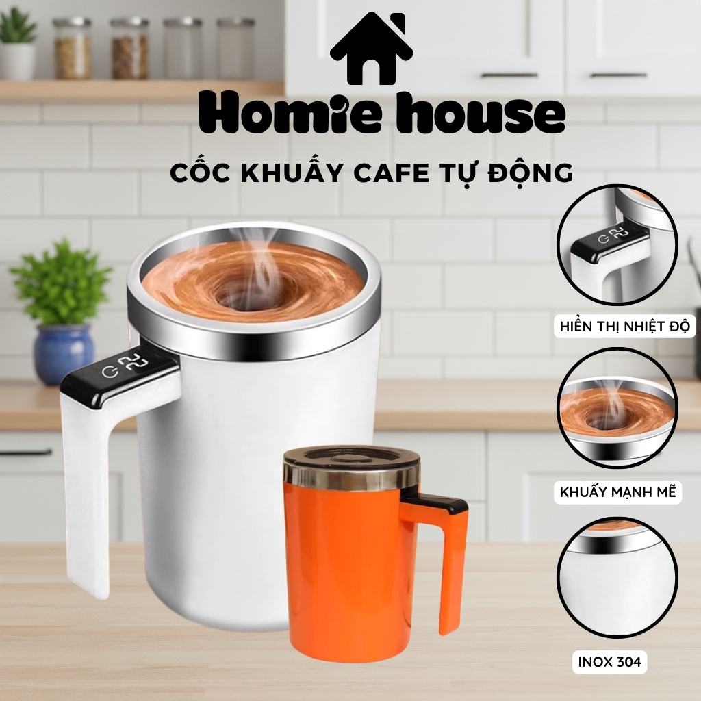 Cốc Tự Khuấy 400ML Inox 304 Ly Giữ Nhiệt Thông Minh Có Cảm Biến Hiển Thị Nhiệt Độ, Chống Tràn, Sạc Type C, Giữ Nhiệt Lâu