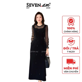 Đầm xòe nhung phối lưới trang trí thời trang nữ Seven.AM H631174I