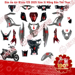 Dàn Áo Air Blade (AB) 125 2025 Xám Đỏ Đen (Xám Xi Măng) Phiên Bản Thể Thao Chính Hãng - ZZM