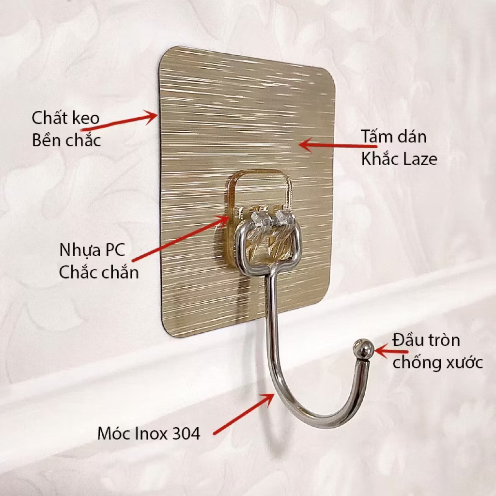SALLE 50% Combo 10 Móc Dán Tường Siêu Dính Móc Inox 304, Móc Dán Nhà Tắm Siêu Chịu Lực
